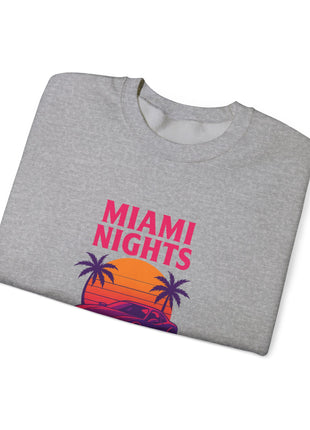 Miami Nights Sweatshirt — Retro Palm Beach Sunset Crewneck (’Wanted’ Back Graphic)