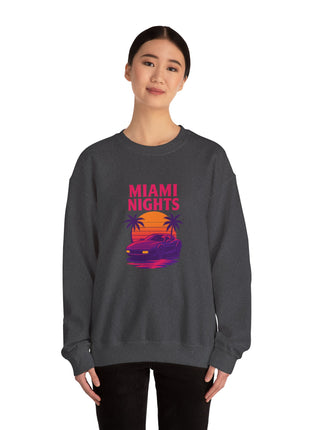 Miami Nights Sweatshirt — Retro Palm Beach Sunset Crewneck (’Wanted’ Back Graphic)