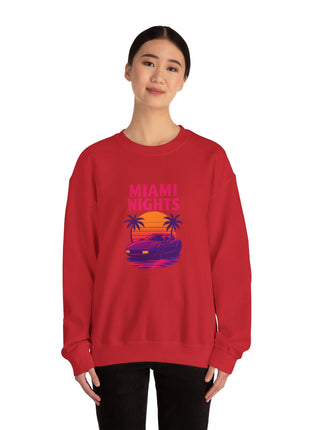 Miami Nights Sweatshirt — Retro Palm Beach Sunset Crewneck (’Wanted’ Back Graphic)