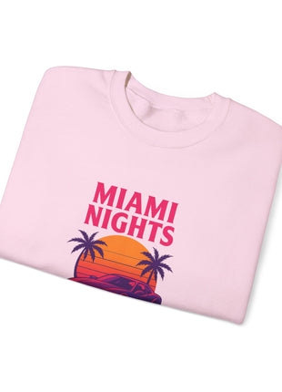 Miami Nights Sweatshirt — Retro Palm Beach Sunset Crewneck (’Wanted’ Back Graphic)