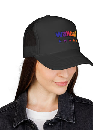 Trucker Cap — "Wanted" Retro Rainbow Stars Hat