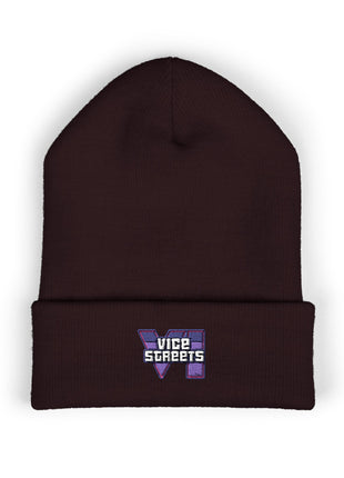 Embroidered 'The Streets' Logo Cuffed Beanie — Retro Purple Graphic Knit Hat