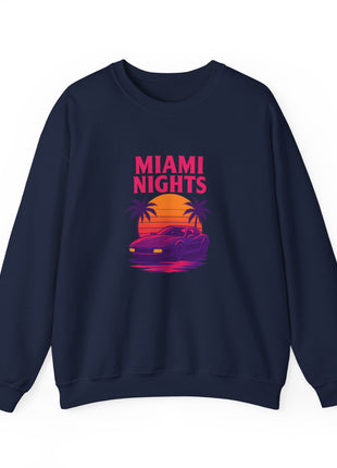 Miami Nights Sweatshirt — Retro Palm Beach Sunset Crewneck (’Wanted’ Back Graphic)