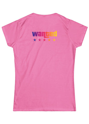Miami Nights Women's Tee — Retro Sunset Palm Beach Graphic Tee ("WANTED" Back)