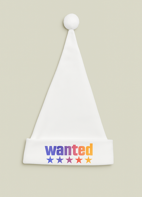 Santa Hat Christmas Hat – Holiday Party Cap with 'wanted' Colorful Logo